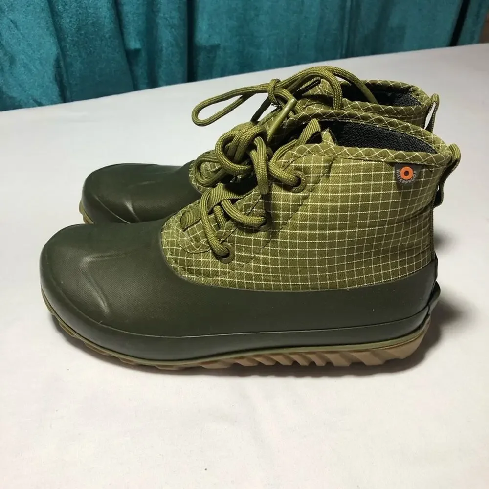 Bogs women lace up casual check waterproof ankle boots army green sz 6 EUC